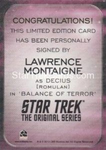 Star Trek 50th Anniversary Trading Card Autograph Lawrence Montaigne Back