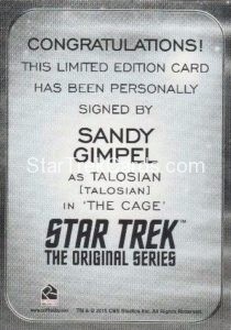 Star Trek 50th Anniversary Trading Card Autograph Sandy Gimpel Back