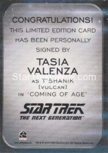 Star Trek 50th Anniversary Trading Card Autograph Tasia Valenza Back