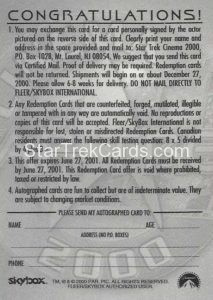 Star Trek Cinema 2000 Trading Card Autograph Redemption Alice Krige Back