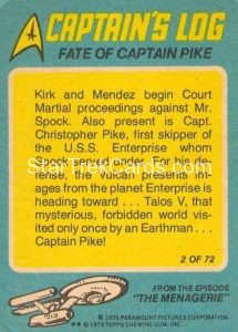 Star Trek Scanlens Allens Regina Trading Card 2 Back