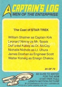Star Trek Scanlens Allens Regina Trading Card 23 Back