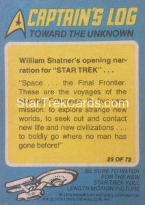 Star Trek Scanlens Allens Regina Trading Card 25 Back