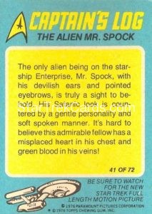 Star Trek Scanlens Allens Regina Trading Card 41 Back