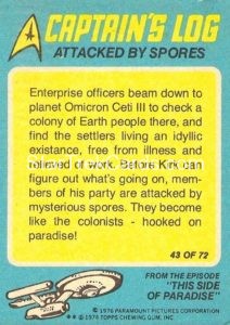 Star Trek Scanlens Allens Regina Trading Card 43 Back 1