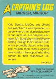 Star Trek Scanlens Allens Regina Trading Card 56 Back
