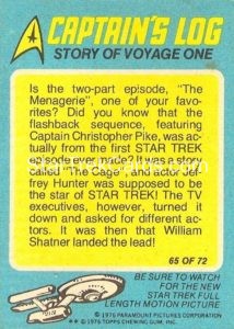 Star Trek Scanlens Allens Regina Trading Card 65 Back
