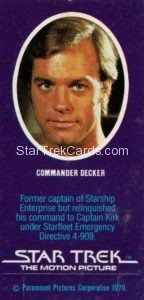 Star Trek The Motion Picture Weetabix Trading Card Commander Decker Back