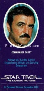 Star Trek The Motion Picture Weetabix Trading Card Commander Scott Back