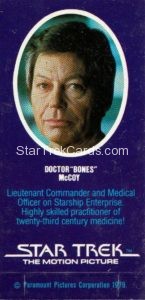 Star Trek The Motion Picture Weetabix Trading Card Doctor Bones McCoy Back