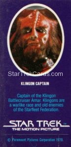 Star Trek The Motion Picture Weetabix Trading Card Klingon Captain Back