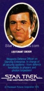 Star Trek The Motion Picture Weetabix Trading Card Lieutenant Chekov Back