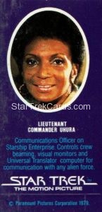 Star Trek The Motion Picture Weetabix Trading Card Lieutenant Commander Uhura Back