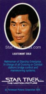 Star Trek The Motion Picture Weetabix Trading Card Lieutenant Sulu Back