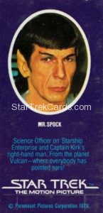 Star Trek The Motion Picture Weetabix Trading Card Mr Spock Back