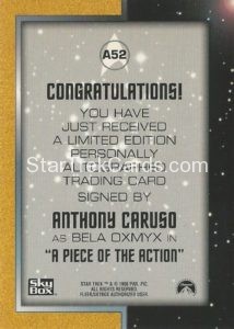 Star Trek The Original Series Season Two Trading Card Autograph A52 Back