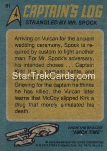 Star Trek Topps O Pee Chee Trading Card 61 Back