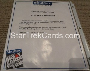 Star Trek Deep Space Nine – Series Premiere Trading Card 6 Card Sheet Without Colors Numbered Congratulations Sheet