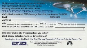 Star Trek Cinema Collection Survey Card Back