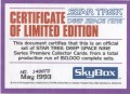 Star Trek Deep Space Nine Series Premiere Limited Edition Certificate