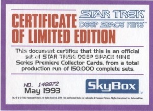 Star Trek Deep Space Nine Series Premiere Limited Edition Certificate
