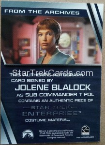 Star Trek Enterprise Season Four Jolene Blalock Autograph Costume Back