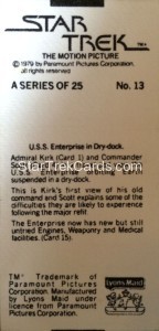 Star Trek The Motion Picture Lyons Maid 13 Back