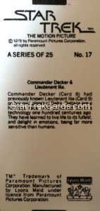 Star Trek The Motion Picture Lyons Maid 17 Back