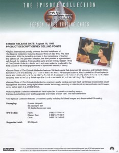 Star Trek The Next Generation Season Three Trading Card Sell Sheet