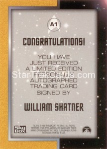 Star Trek The Original Series Season One Autograph A1 William Shatner Back