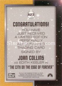 Star Trek The Original Series Season One Autograph A23 Joan Collins Back