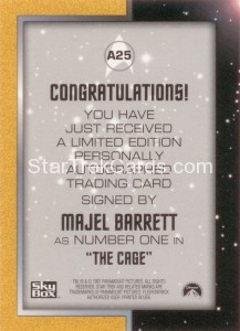 Star Trek The Original Series Season One Autograph A25 Majel Barret Back