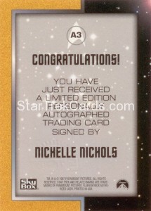 Star Trek The Original Series Season One Autograph A3 Nichelle Nichols Back