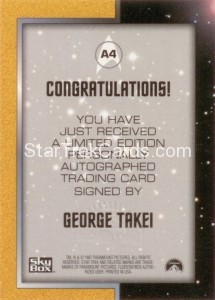 Star Trek The Original Series Season One Autograph A4 George Takei Back