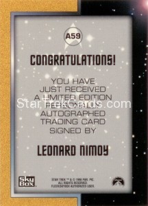 Star Trek The Original Series Season Three Autograph A59 Leonard Nimoy Back