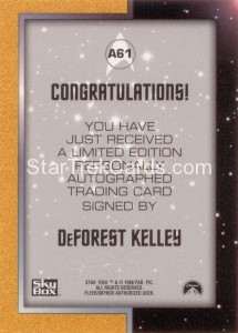 Star Trek The Original Series Season Three Autograph A61 DeForest Kelley Back