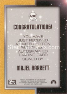 Star Trek The Original Series Season Two Autograph A30 Majel Barrett Back