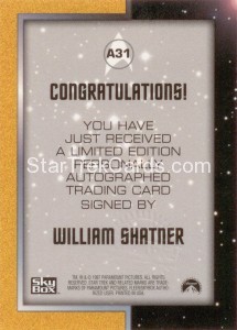 Star Trek The Original Series Season Two Autograph A31 William Shatner Back