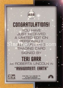 Star Trek The Original Series Season Two Autograph A58 Teri Garr Back